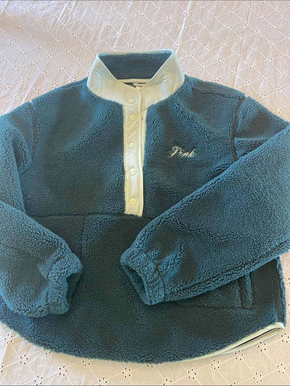 PINK Black Sherpa Pullover with Script Logo
